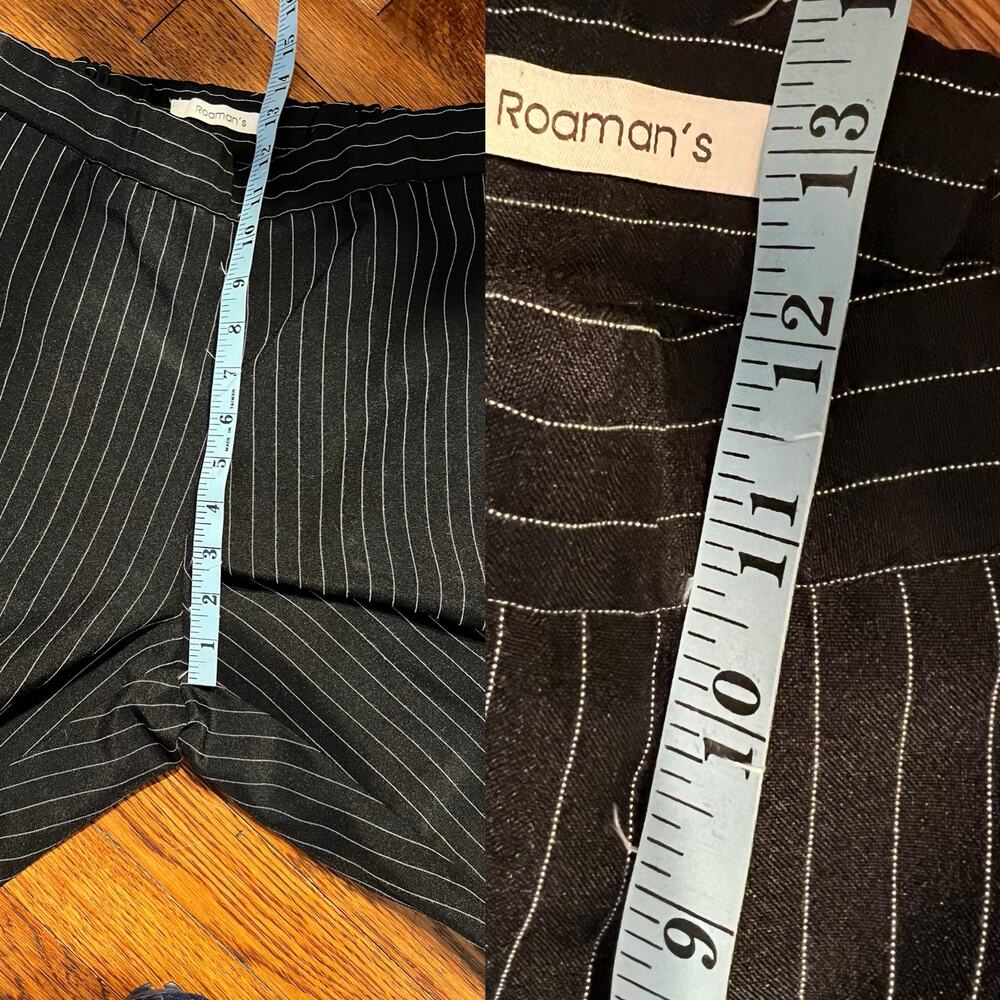 90s Y2K Vintage Roamans Black White Pinstripe Wide Leg Pants 10WP Soft Power - Picture 13 of 17